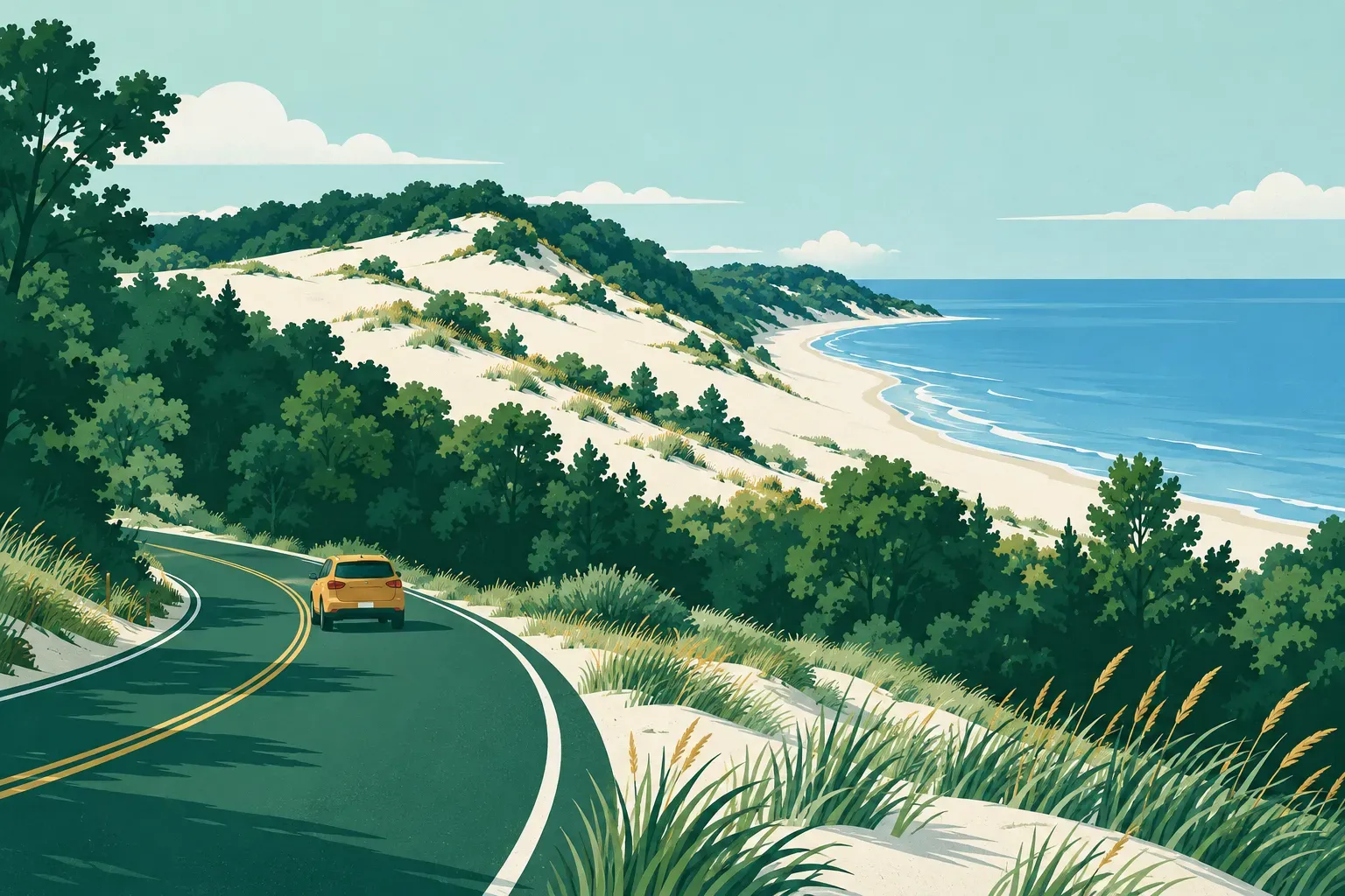 The sand dunes and beach of Indiana Dunes on Lake Michigan, in Indiana